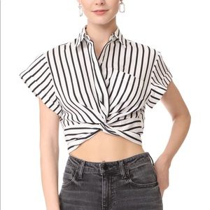 Alexanderwang.t Striped Twist Front Crop Shirt NWT